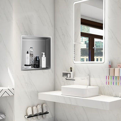 12" X 12" Shower Niche Insert Tile Ready, Niche for Shower Wall, Stainless Steel Recessed Shelf No Tile Needed for Bathroom Storage, Brushed Nickel