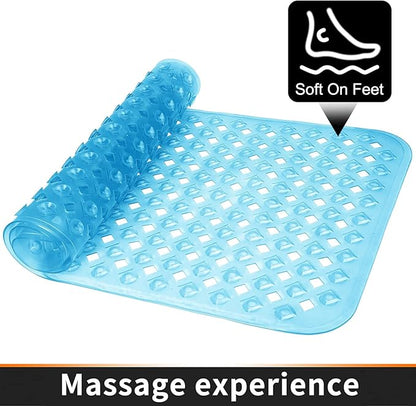 Yimobra Non Slip Bath Mat, Super Strong Suction Cups,34.5"x15.5"Long Tub Mat with Drain Holes, Machine Washable Fast Draining Shower Mats, Bathroom Essentials,Clear Blue