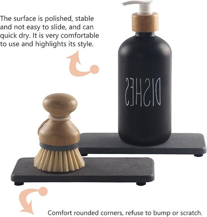 2 Pcs Water Absorbing Stone Trays, Kitchen/Bathroom Sink Soap Dish, Diatomite Tray Used for Hand Soap & Cosmetic Bottles in The Modern Home, 3.5" W x 7.1" L, Dark Gray