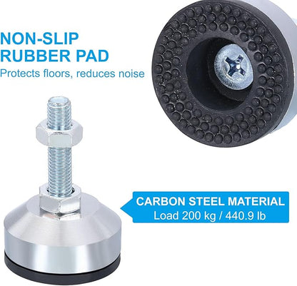 PATIKIL Furniture Leveling Feet 2" Dia Base M10 Thread, 4 Pcs Carbon Steel Adjustable Threaded Furniture Levelers Screw on Leg Leveler with Pads for Desk Chair, Black