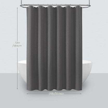 Inhousolu Fabric Shower Curtain Waffle Weave, Graphite Grey 230 GSM Heavy Duty, Weighted Hem, 14 Metal Hooks, Water Repellent, Machine Washable, Hotel Spa Luxury Bath Curtain Set, 72 x 72 Inch
