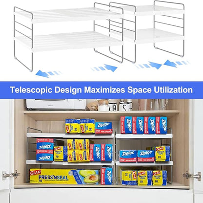 Pantry Organizers and Storage,3 Tiers Expandable Foil and Plastic Wrap Organizer, Adjustable Kitchen Cabinet Shelf Organizer, Shelves Storage Rack for Cabinet Countertop (9.8" To 15.6"L) 2PCS