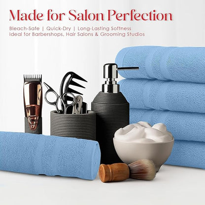 RIVERSIDE Pack of 24 Salon Towels Set – 16 x 26 Inches, 100% Ring Spun Cotton Highly Absorbent and Quick Dry Towels for Salon, Hand, Barber, Gym, Home & Hair Care, Blue