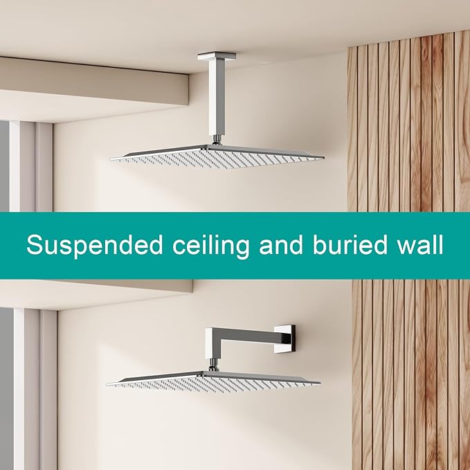 Square Rain Shower Head, High Flow Stainless Steel,Work with any decorative style，All Metal Rainfall Shower Head (Brushed Nickel, 16)