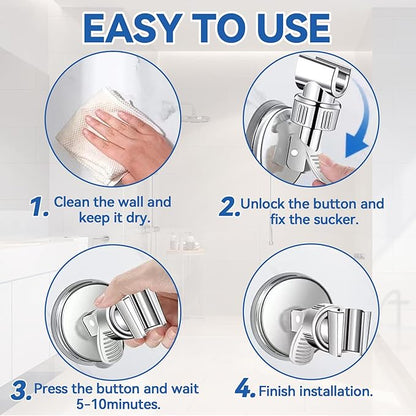 Adjustable Shower Head Holder, Bathroom Suction Cup Handheld Shower Head Bracket, Removable Wall Mounted Suction Bracket (Silver-1)