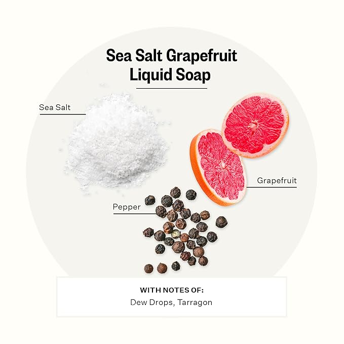 APOTHEKE Liquid Hand Soap, Sea Salt Grapefruit - 10 Fl Oz Hydrating Handsoap with Premium Fragrance Oils Gently Cleanses, Moisturizes & Rejuvenates Skin - Scented Hand Wash for Kitchen & Bathroom
