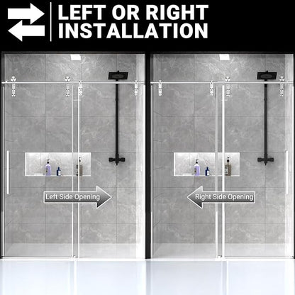 Chabatree Shower Door 60" W x 76" H Frameless Sliding Shower Door,Frameless Shower Door with Sealing Strip and Waterproof Handle,5/16"(8mm) Clear Tempered Glass,Stainless Steel Hardware,Silvery