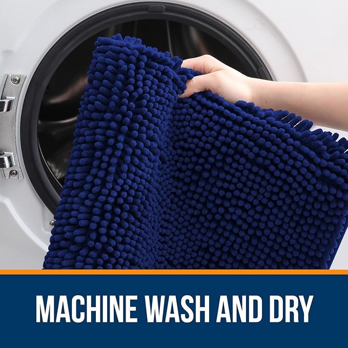 OLANLY Bathroom Rugs 47x24, Extra Soft Absorbent Chenille Bath Rugs, Rubber Backing Quick Dry, Machine Washable Bath Mats for Bathroom Floor, Tub and Shower, Home Decor Accessories, Navy