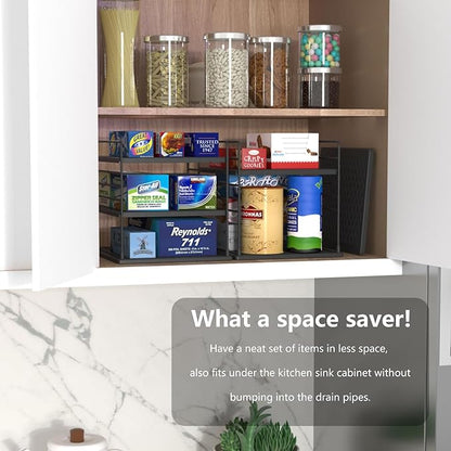 Pantry Organizer- Divided Compartment Holder for Aluminum Foil, Wraps & Baggie Boxes, Upgraded Shelf Storage