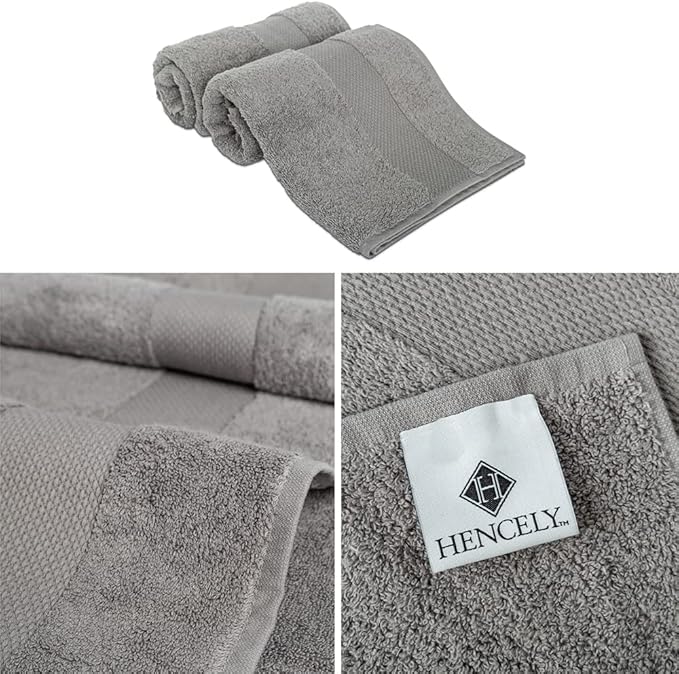 Hencely Luxury Hand Towel - Set of 2 (16x28 Inches) - Soft Turkish Cotton, Absorbent, Quick-Drying Face, Body, Kitchen, and Bathroom Towel (Hand Towels 2 Pack, Gray)