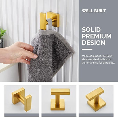 Angle Simple Towel Hook for Bathroom, SUS 304 Stainless Steel Robe Coat Hook for Wall, Hand Towel Holder, Brassy Gold