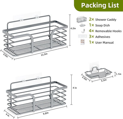 Yougai Shower Caddy 3 Pack, Adhesive Shower Shelf Organizer Rack, Rustproof Stainless Steel Bathroom Organizers and Storage, Large Capacity Wall Mounted No Drilling Bathroom Accessories