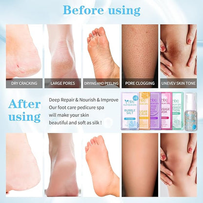 Pedicure Foot Soak Set - Upgraded 6 in 1 Foot Spa, Foot Bath Spa, Pedicure Kit, Foot Soak for Tired & Dry Cracked Feet, Athletes Feet, Bad Odor, Softens Calluses (Pearl)