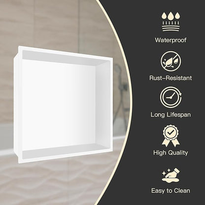 12" X 12" Shower Niche Insert Tile Ready, Niche for Shower Wall, Stainless Steel Recessed Shelf No Tile Needed for Bathroom Storage, White