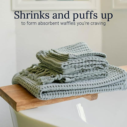 GILDEN TREE Waffle Towel Set Quick Dry Thin | 2 Bath Towels | 2 Hand Towels | 2 Washcloths, Modern Style (Sage Grey)