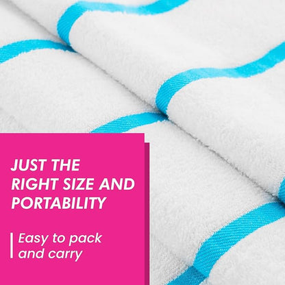 CASA COPENHAGEN Cabana Pool 2 Pieces Large Bath Sheet Set 70" x 35", 550 GSM, Designed in Denmark, Made of Soft Egyptian Cotton for Bathroom, Beach & Shower - White Teal Stripe