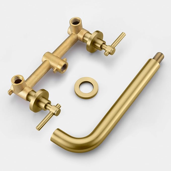 SUMERAIN Bathroom Wall Mounted Tub Filler Faucet Brushed Gold Bathtub Faucet Set with Brass Rough in Valve