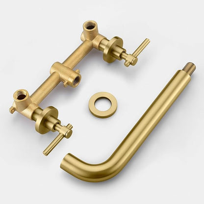 SUMERAIN Bathroom Wall Mounted Tub Filler Faucet Brushed Gold Bathtub Faucet Set with Brass Rough in Valve