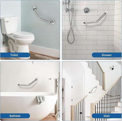 16 Inch Angled Shower Grab Bar, Munzong 2 Pack Anti Slip Satin Brushed Nickel Bathroom Grab Bar, Knurled Bathroom Balance Bar,Safety Hand Rail Support Handicap Elderly Injury Senior Assist Bath Handle