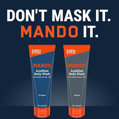 Mando Acidified Body Wash - 24 Hour Odor Control - Removes Odor Better than Soap - Formulated without SLS or Phthalates - Skin Safe - 8.5 Ounce (Pack of 2) - Pro Sport and Mt Fuji