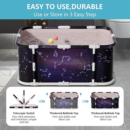 Simcat 45" Large Portable Foldable Bathtub Adult, Separate Family-Friendly SPA Therapy Tub Soaking, Hot SPA/Ice Bath Tub (Starry sky)