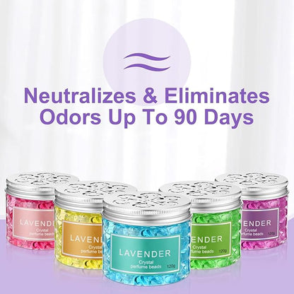 10 Pack Odor Eliminator Gel Beads, Pet Scents Gel Deodorizing Air Fresheners Beads Care for Home 4 oz Odor Eliminates in Bathrooms Cars Boats (Lemon, Sea, Rose, Jasmine, Lavender)