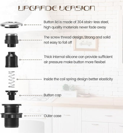 Garbage Disposal Air Switch Kit Sink Top Waste Disposal Long Stainless Steel Polished On/Off Air Button Food and Waste Disposals Part by Etoolcity, UL Listed