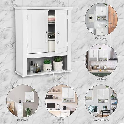 VINGLI Bathroom Wall Cabinet 21"x8.5"x25" Modern White Medicine Wall Mount Bathroom Cabinet Organizer Over The Toilet Storage with 2 Doors 1 Adjustable Shelf for Restroom Laundry Room Home Furniture