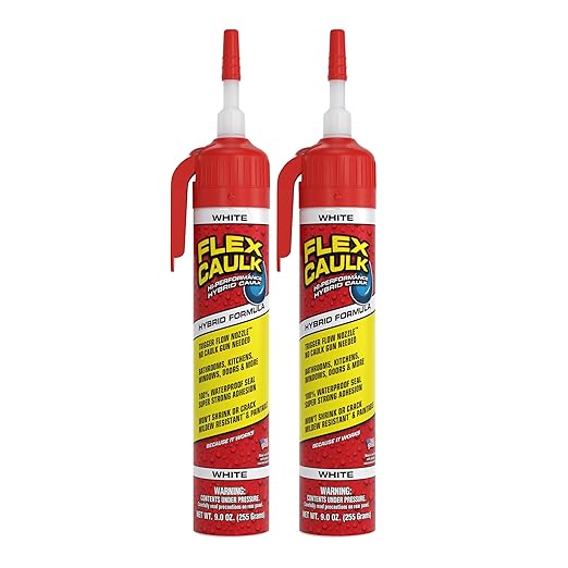 Flex Caulk, Waterproof & Weatherproof Hybrid Polymer Sealant, Strong, Paintable, Indoor, Outdoor, Bath, Shower, Sink, Window, Baseboards, Door, RV, Roof, Wood, Auto & Marine, White, 9 oz, 2-Pack