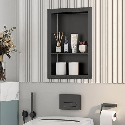 12x18 Black Shower Niche for Shower Wall,Bathroom Medicine Cabinet Recessed,Surface Mount Medicine Cabinet,Small Bathroom Wall Cabinet,Recessed Wall Niche for Over Toilet Storage/Living Room