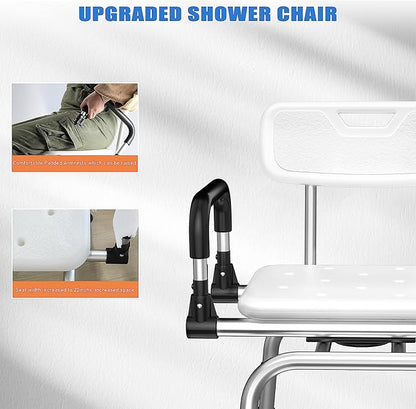 360 Degree Shower Chair Swivel,Shower Seat with Armrests and Back, Adjustable Bathroom Shower Chair