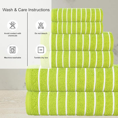 CASA COPENHAGEN Ecstatic 6 Pieces Towel Set- Lime Green, 600 GSM 2 Bath Towel 2 Hand Towel 2 Washcloth, Designed in Denmark Made of Soft Egyptian Cotton for Bathroom, Kitchen & Shower.