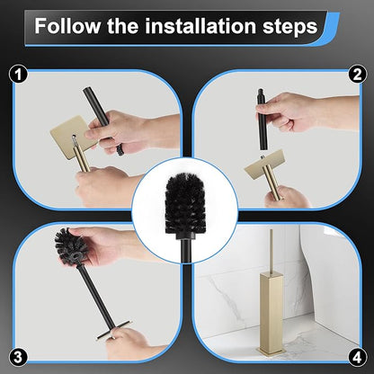 BVL Toilet Brush and Holder Set Brushed Gold Stainless Steel 304 Square Freestanding Toilet Brush for Bathroom