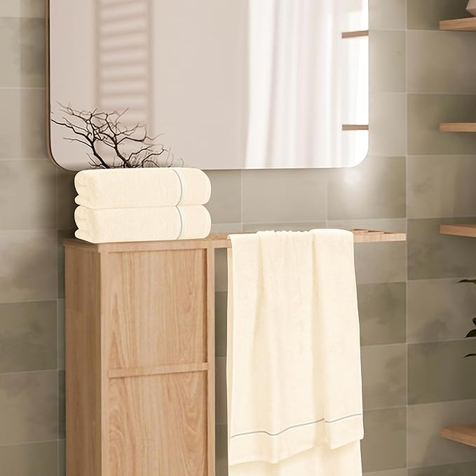 MyOwn Ultra Soft 4 Pack Oversized Bath Towel Set 27x54 inches, 100% Cotton Bath Towels, Highly Absorbant Compact Quickdry & Lightweight Towel, Ideal for Gym Travel Camp Pool - Ivory