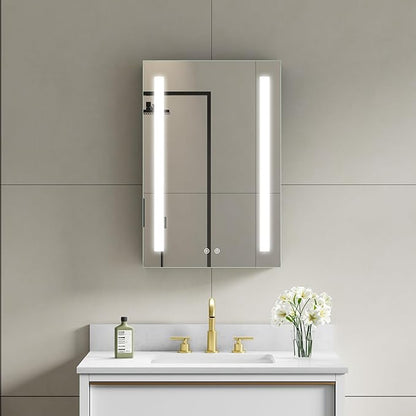 WELLFOR 20" X 30" LED Medicine Cabinet with Mirror, Single Left Opening Door, Recessed or Surface Cabinet Mirror, Bathroom Mirror Cabinet, Medicine Cabinet with Lights with Outlets & USB Ports