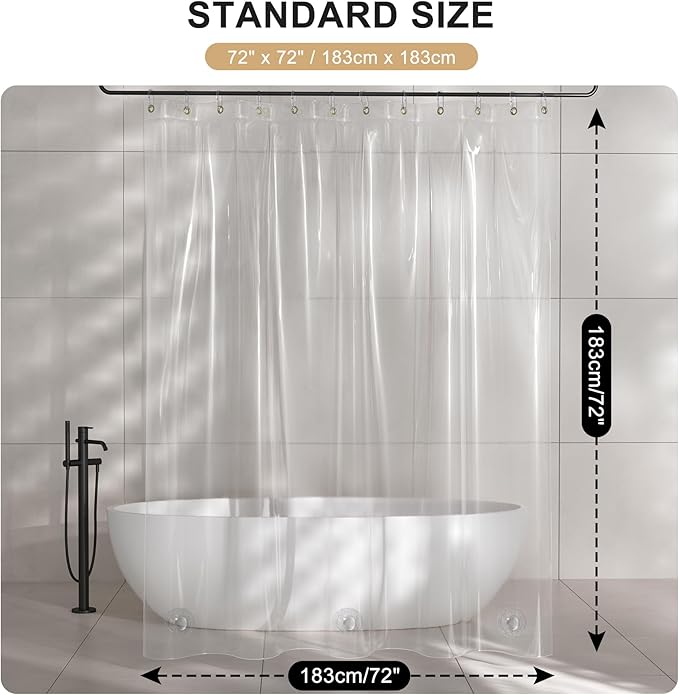 AmazerBath Shower Curtain Liner, 100% EVA Silky Soft Clear Heavy Duty Shower Curtain and Liner 2-in-1, 72x72 Luxury Plastic Weighted Bathroom Shower Liner, 12 Rustproof Grommets & 3 Heavyweight Stones
