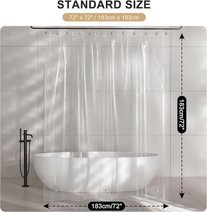 AmazerBath Shower Curtain Liner, 100% EVA Silky Soft Clear Heavy Duty Shower Curtain and Liner 2-in-1, 72x72 Luxury Plastic Weighted Bathroom Shower Liner, 12 Rustproof Grommets & 3 Heavyweight Stones