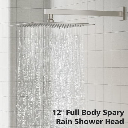 Gabrylly Shower System, Rainfall Shower Faucet Set Complete, 12" High-Pressure Stainless Steel Rain Showerhead with handheld Spray Combo, 2 Way Valve Included, Brushed Nickel