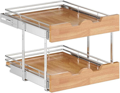 OCG Pull Out Cabinet Organizer 17" W x 21" D, 2 Tier Slide Out Shelf, Heavy-Duty Pull Out Drawer for Cabinets, Base Cabinet Organization for Kitchen, Pantry, Bathroom