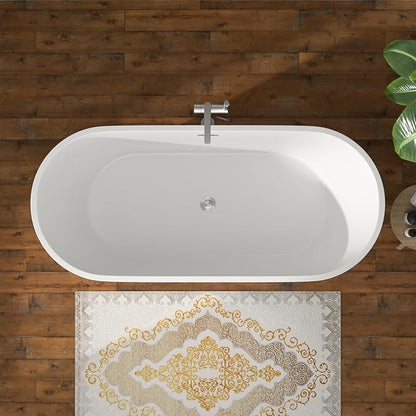 67 Inch Freestanding Acrylic Soaking Tub White Roll Top Bathtub with Chrome Drain Spa-Like Glossy Finish, YSB9223