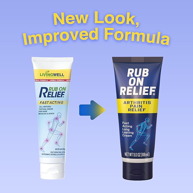 RUB ON RELIEF Topical Pain Relief Cream - Non-Greasy Joints Pain Cream for Knees, Shoulders & Back, Targeted Arthritis & Muscle Aches with Arnica, MSM, Turmeric, Aloe Vera, & Castor Oil- 3 oz (3 Pack)