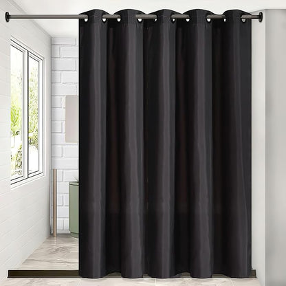 No Hook Stall Size Shower Curtain,Polyester Fabric Small Narrow Shower Curtain Liner with 6 Plastic Split Grommets,Machine Washable & Waterproof Hotel Style Curtains for Bathroom,Black,48x84 Inch