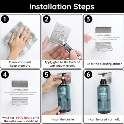 Segbeauty 3 Pcs Stainless Soap Bottle Dispenser Holder,Dia 1.3in 3.3cm Drill-Free Dispenser Holder Wall Mounted Rack, Sliver Adhesive Wall Mount Bottle Holder for Shower Gel Bathroom Toilet Kitchen
