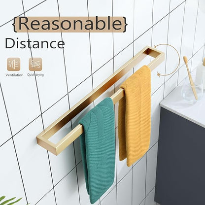 KOKOSIRI Towel Bar Brushed Gold Bath Towel Holder 24 Inch Kitchen Towel Hanger Rack Stainless Steel Bathroom Hardware Wall Mounted, 1 Pack B4008BG-L24