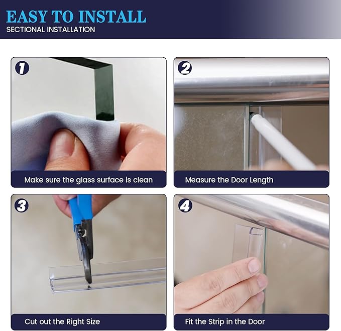 Bathroom Shower Door Seal Strip, 2PCS 78 Inch Shower Door Side Seal Strips, PVC Transparent Shower Door Seal Strip for 1/2"(12MM) Frameless Shower Door