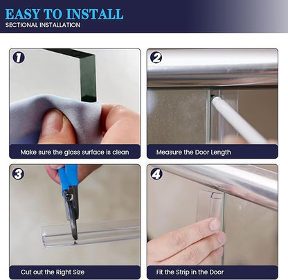 Bathroom Shower Door Seal Strip, 2PCS 78 Inch Shower Door Side Seal Strips, PVC Transparent Shower Door Seal Strip for 1/2"(12MM) Frameless Shower Door