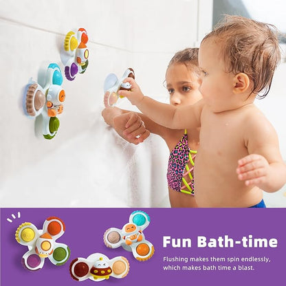 LiKee Strong Suction Cup Fidget Rotating Sensory Bath Toys for Baby Christmas Stocking Stuffers, Airplane Car Travel Table & Window Toys for Toddler Boys and Girls, 12+ Months