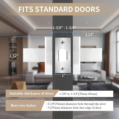 Square Passage Door Lever, Heavy Duty Interior Door Handles for Hallway& Closet Non-Locking Door Knob in Satin Nickel Keyless Door Lockset for Right & Left Side Door, 5 Pack