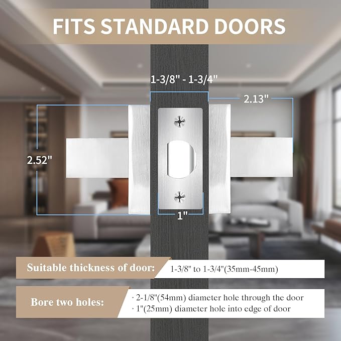 Passage Door Lever, Satin Nickel Interior Door Handles for Hallway and Closet, Heavy Duty Square Interior Keyless Door Handles Non-Locking Door Levers, 4 Pack