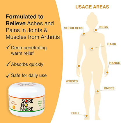 Sore No More Warm Arthritis Pain Relief Cream – Targeted Reliever for Back, Neck, Hands & Feet – Soothing & Fast-Acting Formula for Aches and Pains – Non-Greasy with Orange Aroma – 8 oz